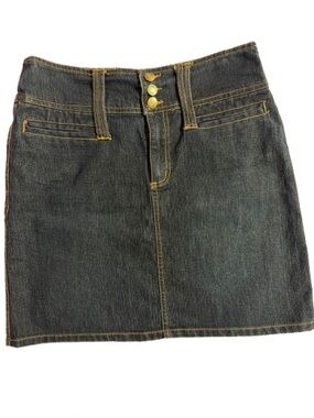 Vintage Y2K Zoey Beth Dark Wash Denim Mini Skirt-3 Button Fly Size Small